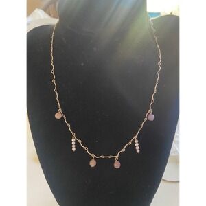 925 Sterling Silver Silver & Purple Beaded Chain Choker Necklace 16" Long #607